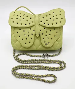Pre-owned CHANEL Quilted Lambskin Leather Shoulder Bags Lime Green Butterfly Classic Flap Bag