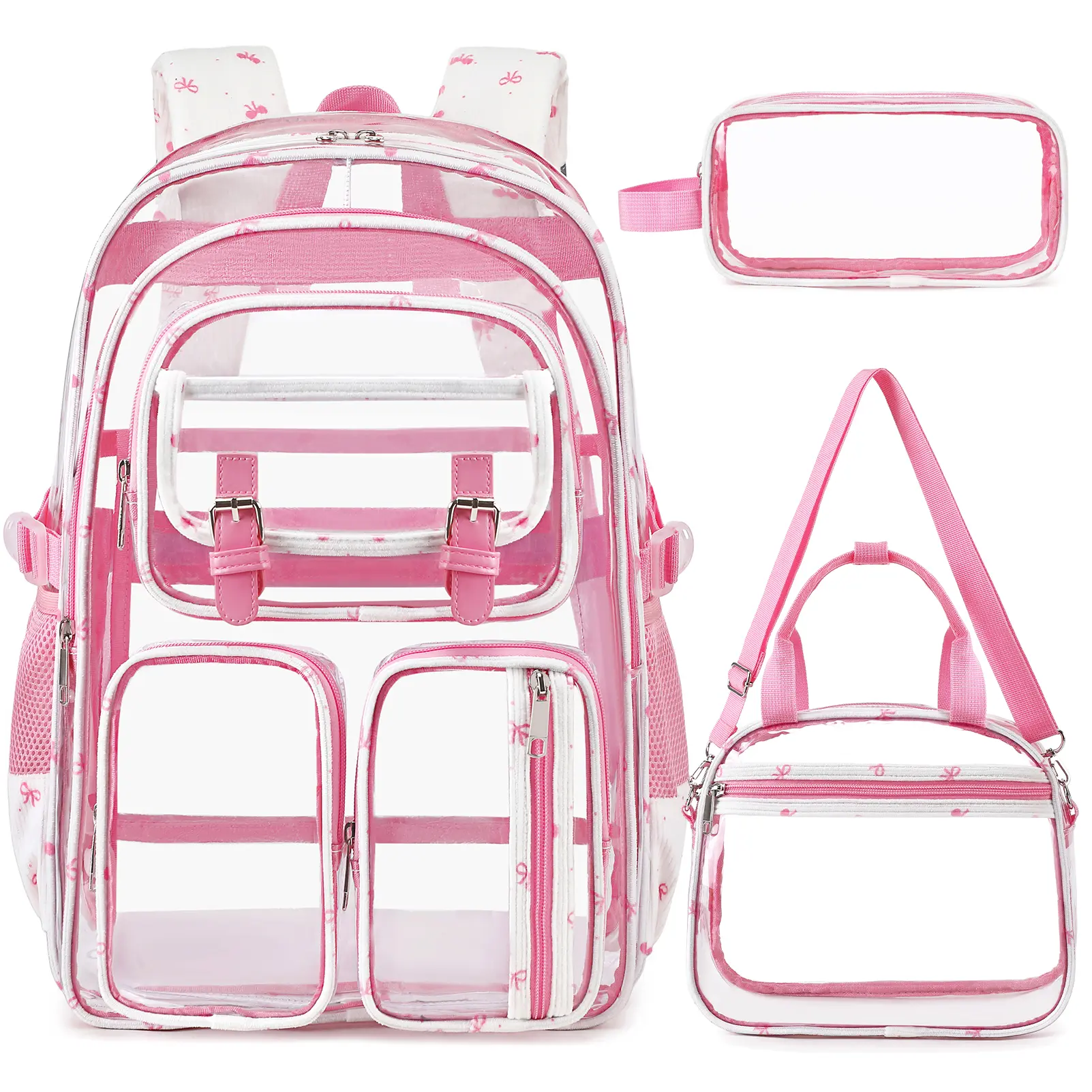 SIMILOVE Waterproof Clear Backpack 3PCS Set With Lunch Box & Pencil Case- Lightweight School Backpack Stadium Approved For Elementary, Middle & High School Students TiktokShopBacktoSchool