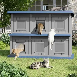 RIWENGO Weatherproof Outdoor Cat House for Feral Cats, Large Resin Double-Decker Cat Shelter with Escape Doors, Spacious Insulated Design, Easy to Clean, Sturdy for Indoor & Outdoor Use