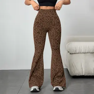 Leopard print yoga flared pants for women, high-waisted, butt-lifting, printed sports bell-bottom pants, peach butt fitness long pants