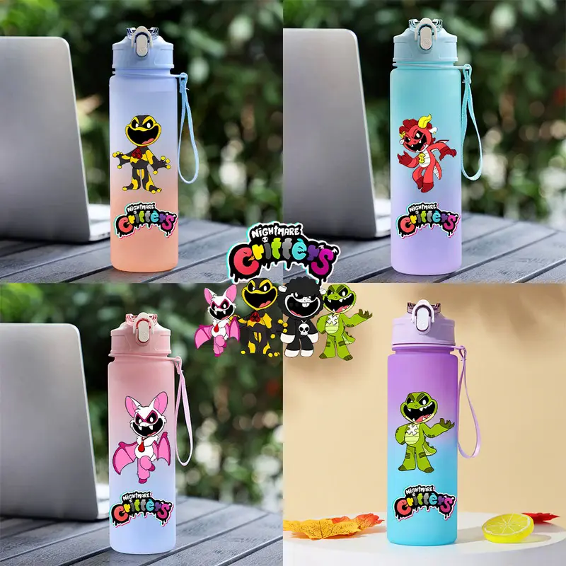 750 ml ‌     Nightmare Critters Gradient Color Portable Large Capacity Water Cup Drink Bottle Gift For Kids With Straw