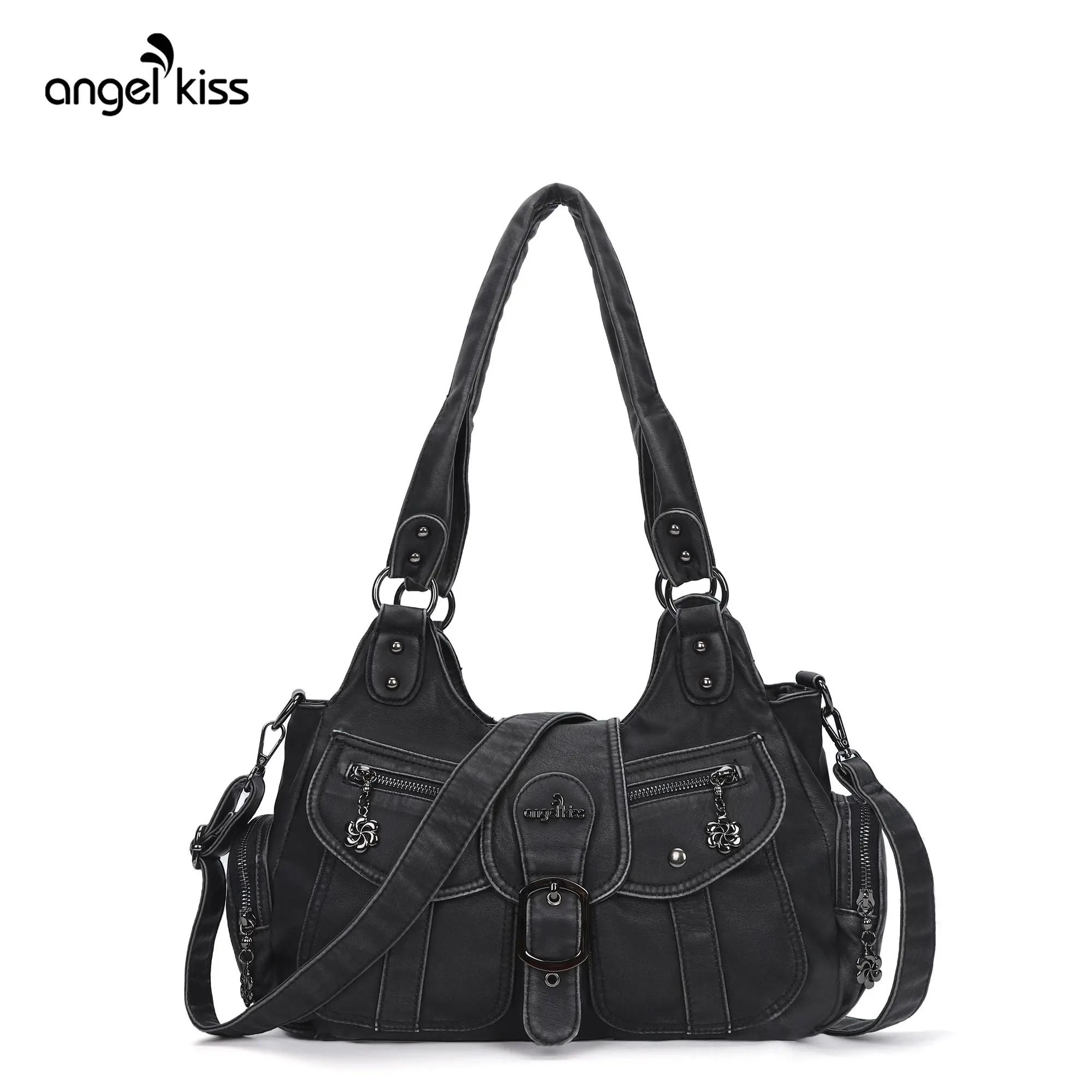 Angel Kiss Faux Leather Hobo Bag for Women - Fashionable Crossbody with Adjustable Strap, Elegant Commuter Handheld Shoulder Bag, Soft Look Zippered Satchel, Everyday Work Accessory
