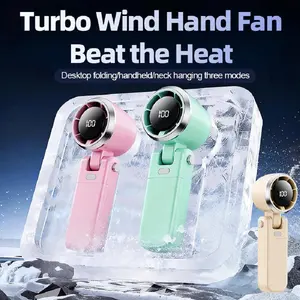 Portable handheld cooling fan with 5 adjustable fan speeds, LED battery indicator, 180° foldable design, 5000mAh rechargeable battery for long battery life, low noise, quiet yet powerful airflow, suitable for travel, office, and outdoor use