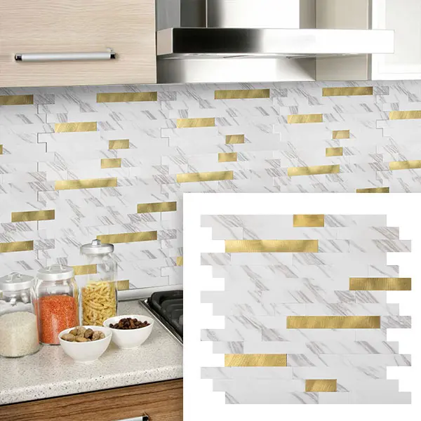 Art3d Peel and Stick Backsplash Tiles, 10-Pack, 13.4 x 11.8 in, Vinyl Wall Tiles with Marble-Look Design for Kitchen and Bathroom