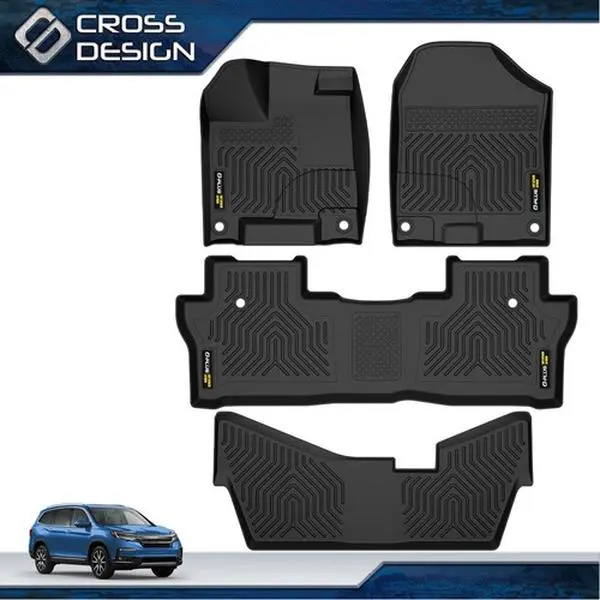 CROSSDESIGN Upgraded 3D Molded TPE All-Weather Floor Mats , Car Accessories, Custom-Fit for 2016-2022 Honda Pilot, Mat Floor Mats