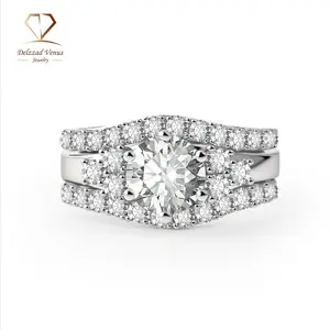 Delzzad 2ct Timeless Embrace Promise Ring Wedding Ring Set Triple Engagement Stacking Ring The Grace Bridal Set VVS Synthetic Moissanite Ring Jewelry Copper Band Perfect Birthday Engagement Wedding Anniversary Christmas Valentine's Day Gift