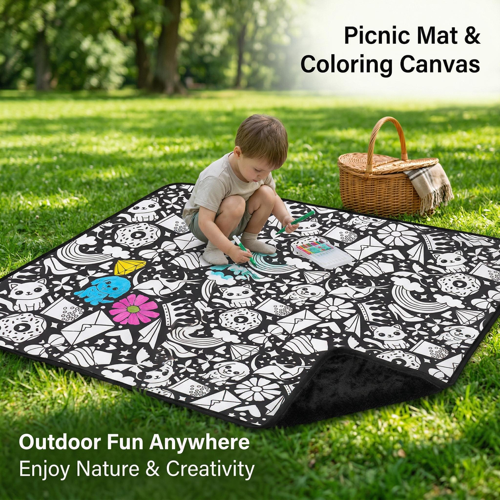 Large Coloring Blanket Double-Sided Plush Cartoon Design for Kids Adults Wall & Room Decor Art DIY Ornament