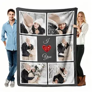 Custom Photo Blanket Flannel, Click Shop Chat Send Photos I Love You Couple Picture Collage Soft Throw, Cozy Warm For Sofa Bed Travel, Gift For Her Him Girlfriend Boyfriend, Anniversary Valentine Keepsake Decor