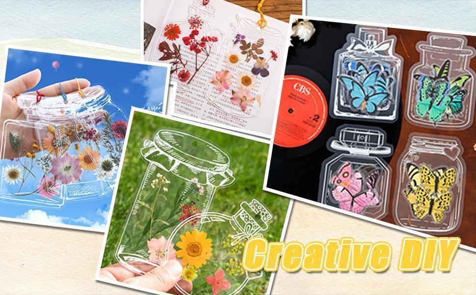 Spring and Summer DIY Transparent Bookmarks and Tassels, Clear Page Clips for Handmade Stunning Dried Flower Bookmarks/Dried Flowers Wishing Bottle