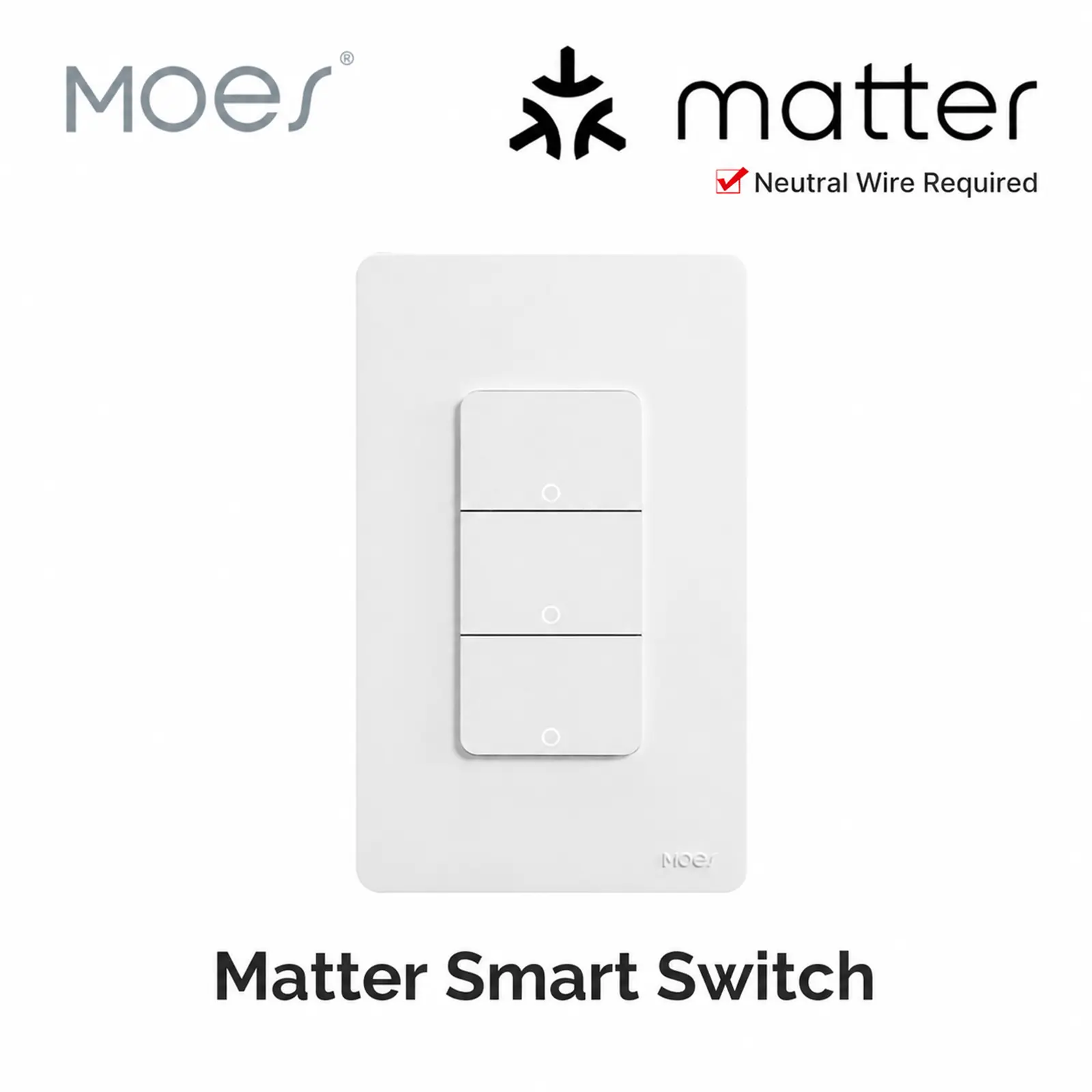 MOES Matter-WiFi Smart Light Switches, Netural Wire Required, 2.4GHz Single Pole Switch, Compatible with Alexa/Google Assistant/Home Kit/SmartThings, Support Tuya Smart Life, Smart Light Switch, 1 Gang, Timer Functions