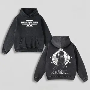 Helldivers 2 Oversize Unisex Washed Hoodie, Double Printed Streetwear Game Merch Gift For Fan
