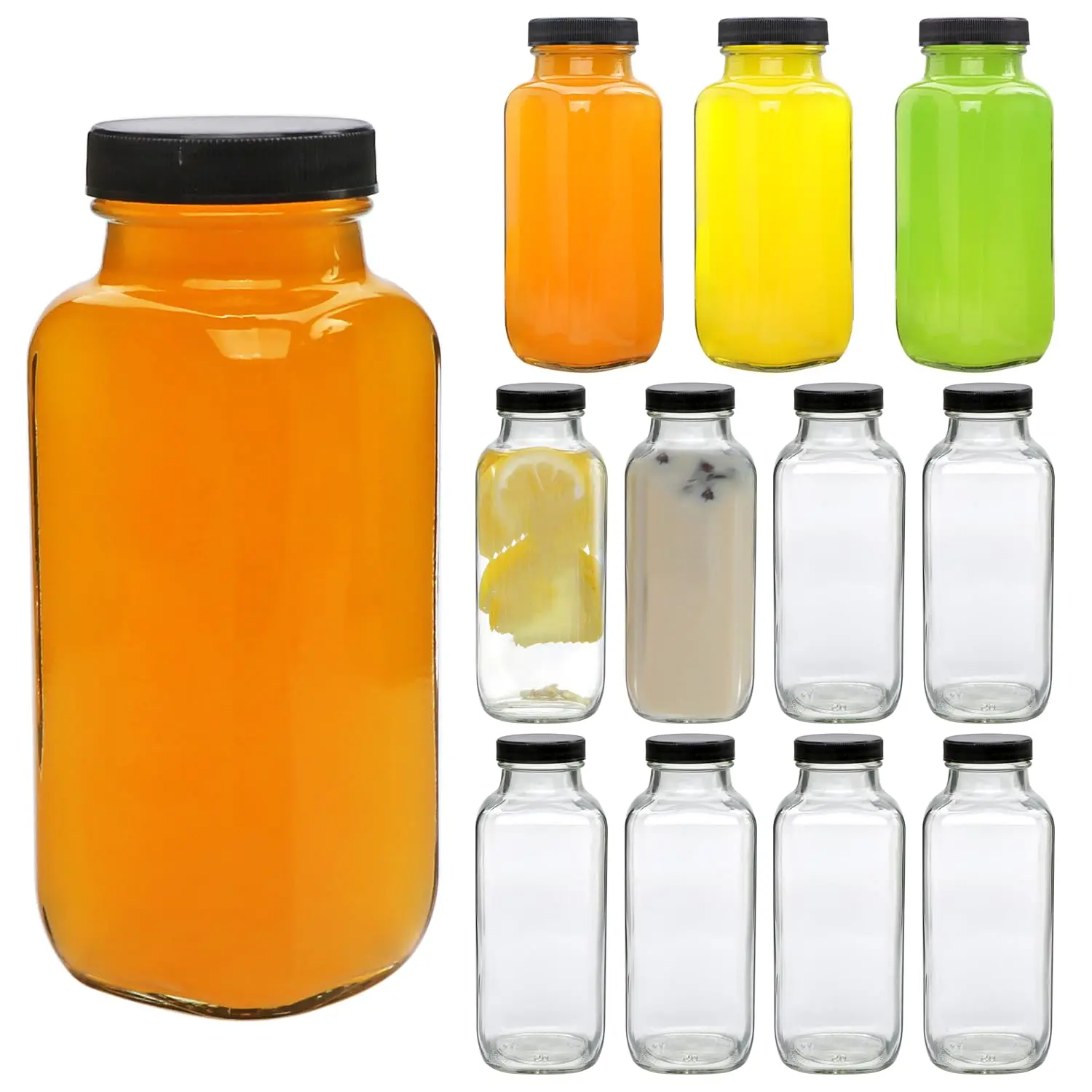 12oz Glass Bottles Leak-proof Vintage Water For Juicing Hot Sauce Kombucha Ginger Jar Potion Oil Milk Portable Travel Bottle Smoothies Bottles(12pack)