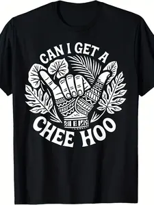 Unisex T-Shirt Featuring a Pacific Islander Chee Hoo Design - Vintage Polynesian Style, Including Hawaiian Tribal Prints, And The Slogan "Can I Get a Chee Hoo" - Unisex Casual Summer Clothing