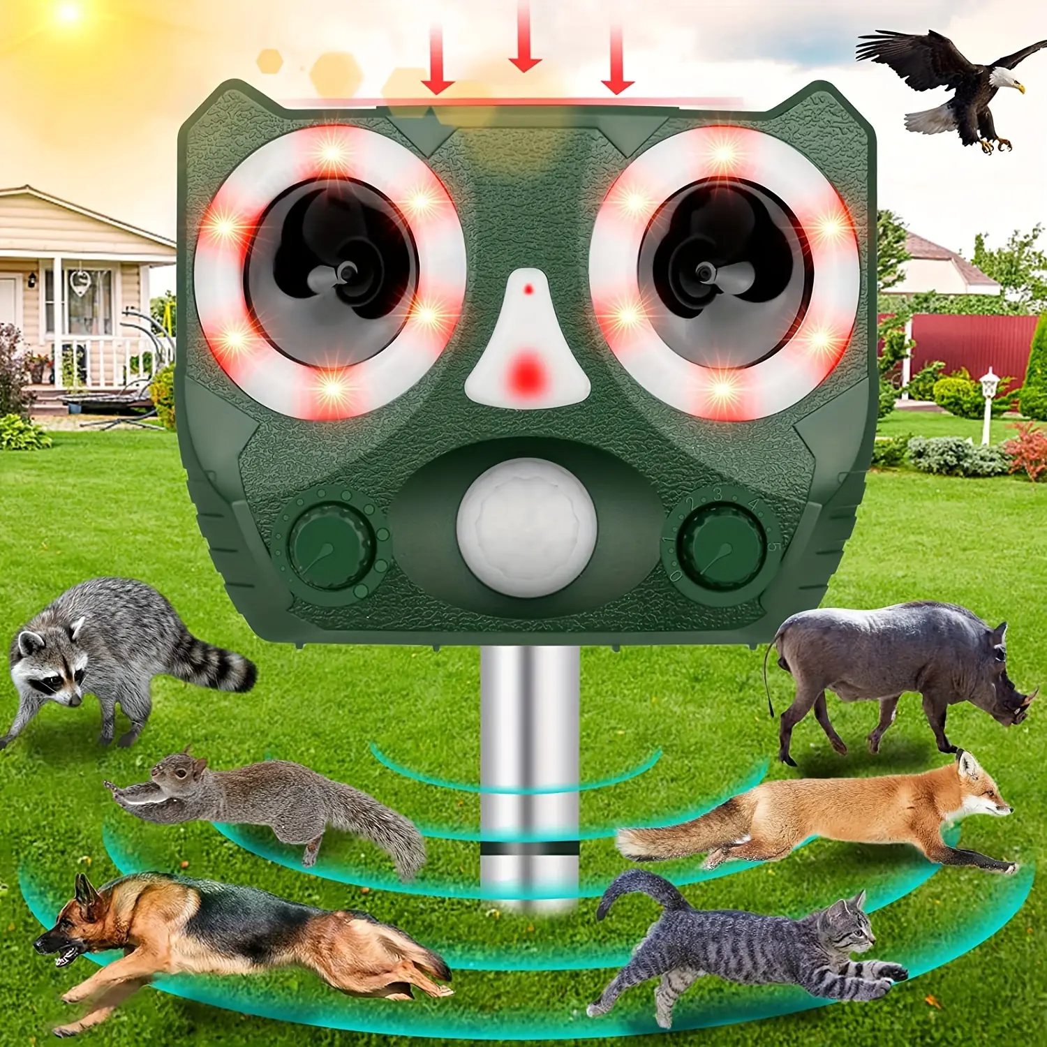 Ultrasonic Animal Repeller,2026 Upgrade Deer Repellent Devices,5 Modes Cat Repellent Outdoor Solar Powered Dog Repellent with Motion Sensor & Flashing Light,Raccoon Repellent for Yard Garden, Chicken Coop, Bats