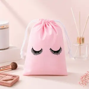 50PCS Eyelash Aftercare Bags, Drawstring Waterproof Makeup Pouch for Lash Extensions, Beauty Business Supplies (5x7in White)