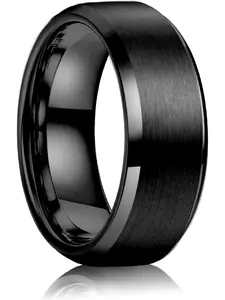 Stainless Steel Rings for Men & Women, 8mm Wedding Band, Matte Surface, Beveled Polished Edge, Sizes 6-14, Casual Style, All Seasons