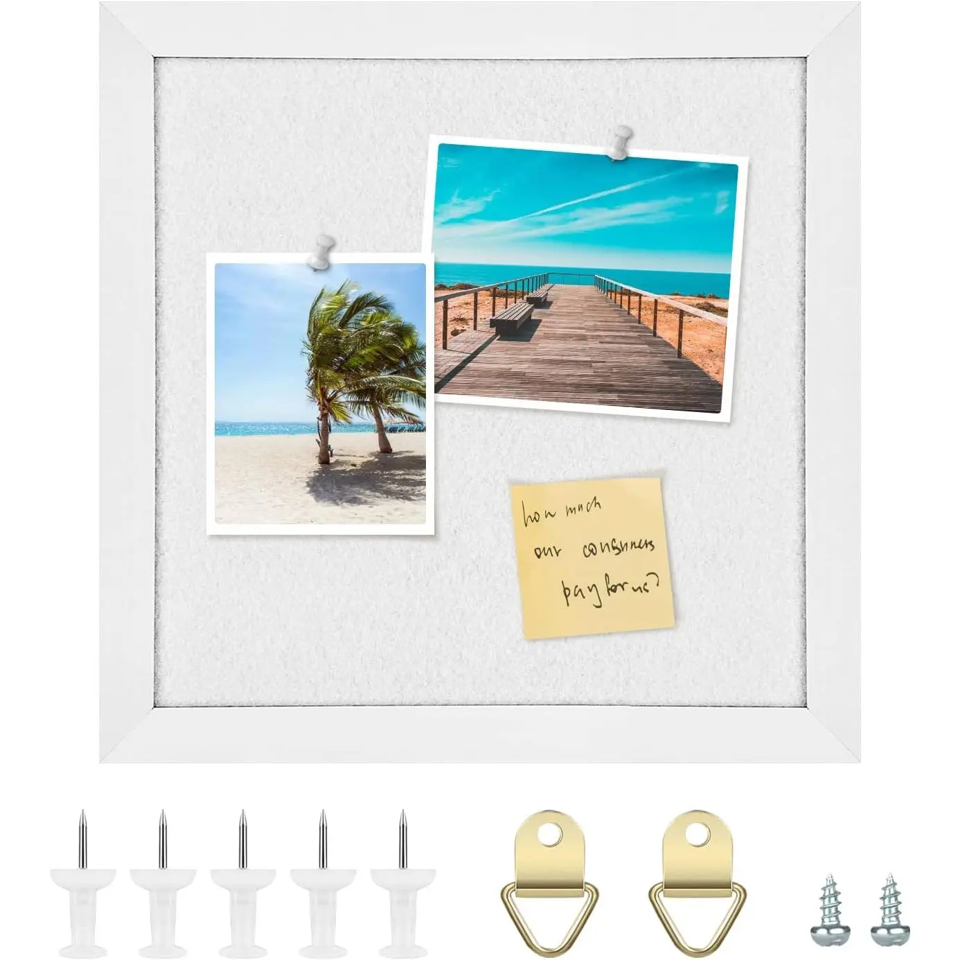 Cork Board Bulletin Board, Cork Boards for Walls with Felt, Small Corkboard with White Frame, Decorative  Pin Board for  School Office, Vision Board, 11.8x11.8 inches White 1 count