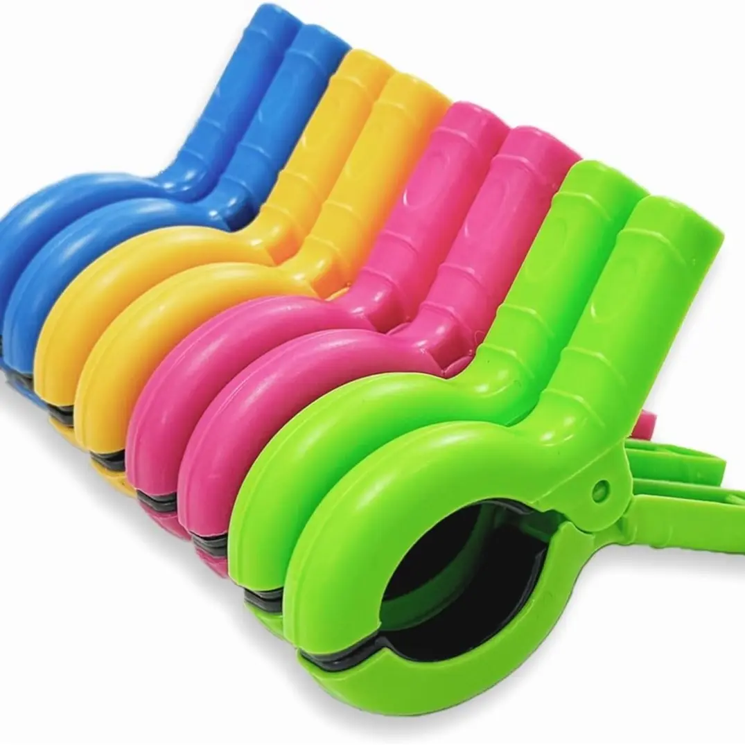 8 Large Beach Towel Clips, Durable Windproof PP, Universal Use for Beach Chairs Pool Chairs Cruise Chairs, 4 Lively Vibrant Colors