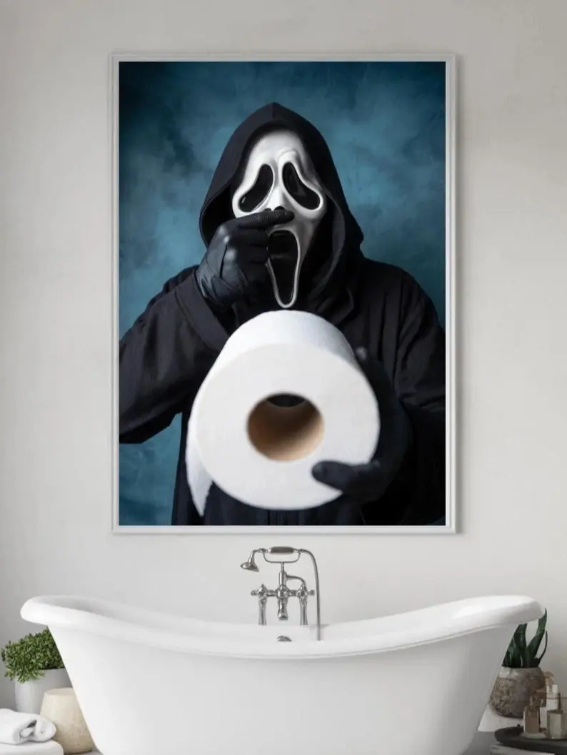 Funny Scream Bathroom Poster - Horror Movie Wall Art - Ghostface Wall Print