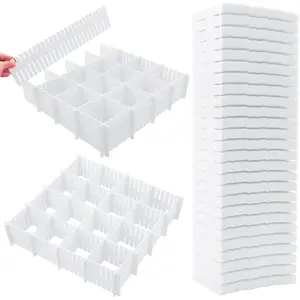45 Pack Drawer Dividers, Plastic Adjustable Drawer Storage Organizer for Tidying Clutter Socks, Underwear, Makeup, Kitchen, Dresser White