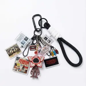 Stranger Things Inspired Keychain Set, Multi-Charms Demogorgon Pendant, Walkie-Talkie & Alphabet Wall Acrylic Tags, Retro Hawkins Icons, Handmade Fan Gift for Collectors, Upside Down Keyring, Friends Don’t Lie Keychain
