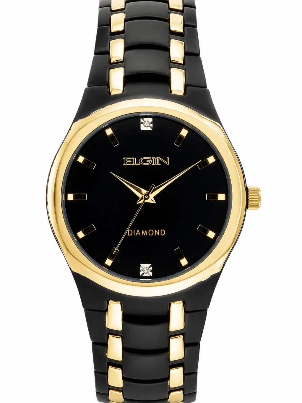 Elgin Adult Male Analog Watch in Black and Gold with GENUINE DIAMOND  (FG8021)