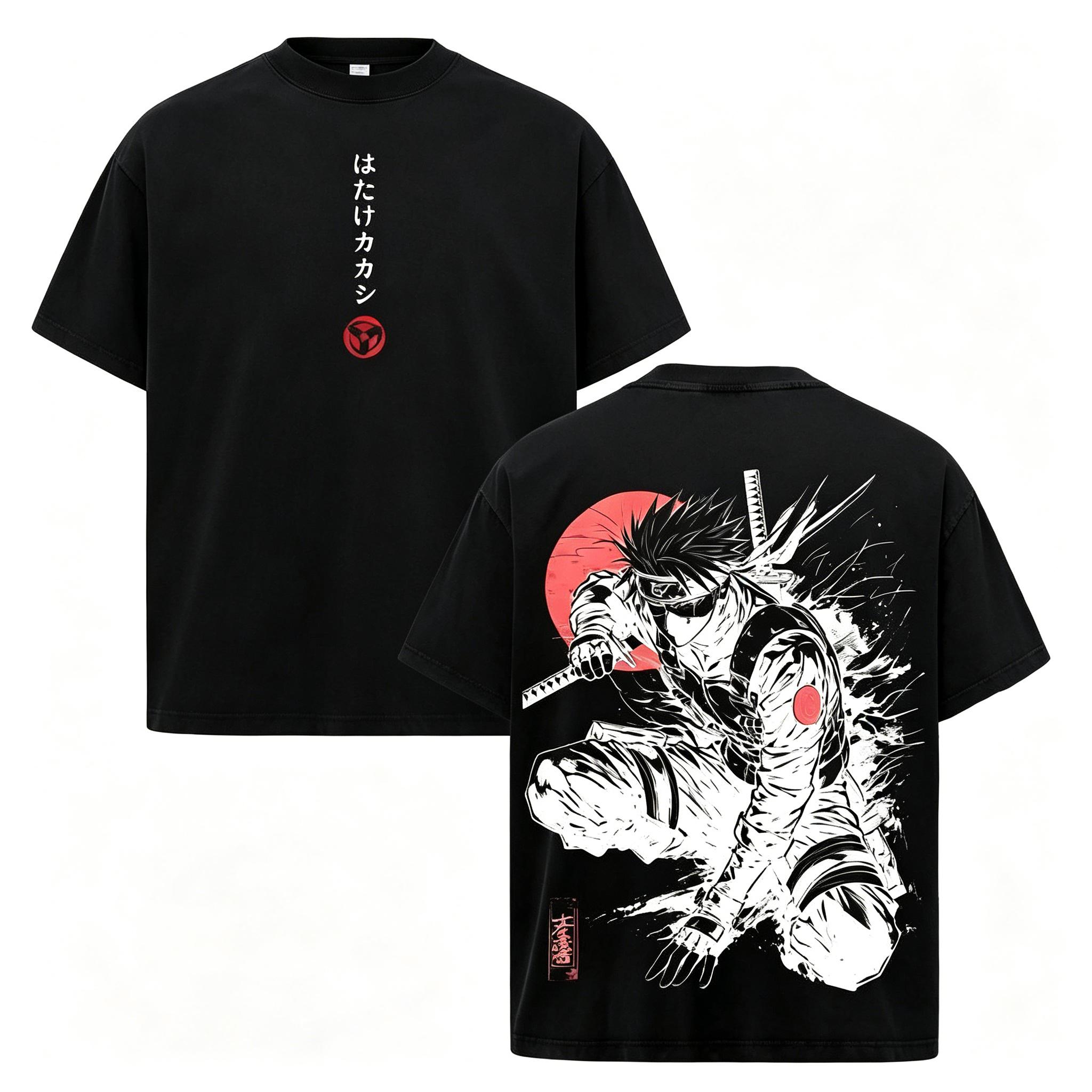 Kakashi Hatake T-Shirt Washed Vintage, Naruto Anime Oversize Streetwear Tee, Sharingan Ninja Graphic Shirt, Unisex Heavyweight Cotton Top, Gift for Anime & Manga Fans funny graphic tee men’s trendy t-shirts deals humorous 90s streetwear