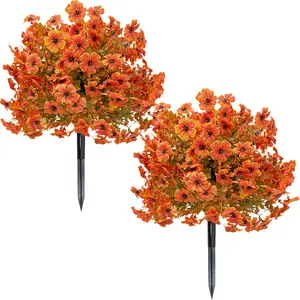 2 Pcs Artificial Flowers with Ground Spikes,Garden Stake Faux Greenery Shrubs Garden Accessories 23" for Outdoor/Indoor Use, No Maintenance Weatherproof Decoration for Porch, Patio, Garden, Balcony, Wedding, Thanksgiving& Christmas
