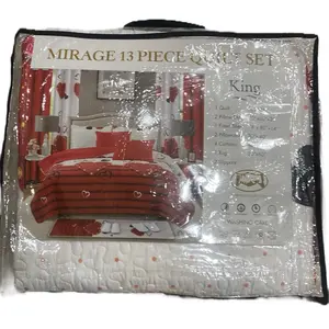 Mirage 13 Piece Quilt Set King Size Birding Design Red Hearts on Cream Background Complete Bedding Set