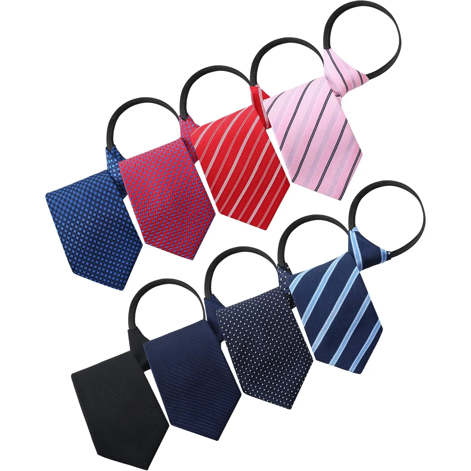 Geyoga 8 Pieces Zipper Tie for Men Adjustable Necktie Pre Tied Clip on Men Geyoga