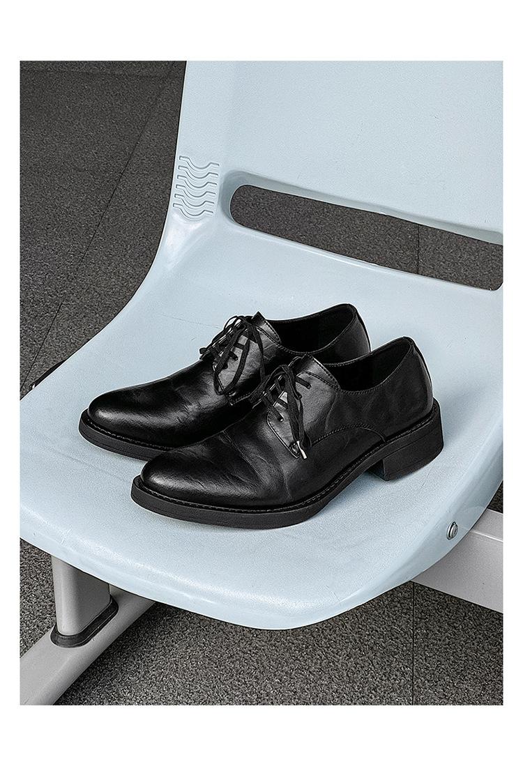 Derby men’s leather shoes with a premium feel—black dress/casual style, height-boosting platform sole, large toe box