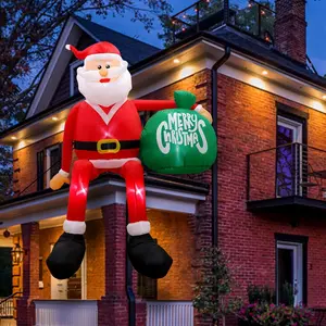 2024 Christmas Gift Ideas 8 FT Santa Sitting on Roof Christmas Inflatable Outdoor Decorations, Blow Up Santa Clause with Built-in LED Lights for Outside Yard, Lawn Decor Ornaments