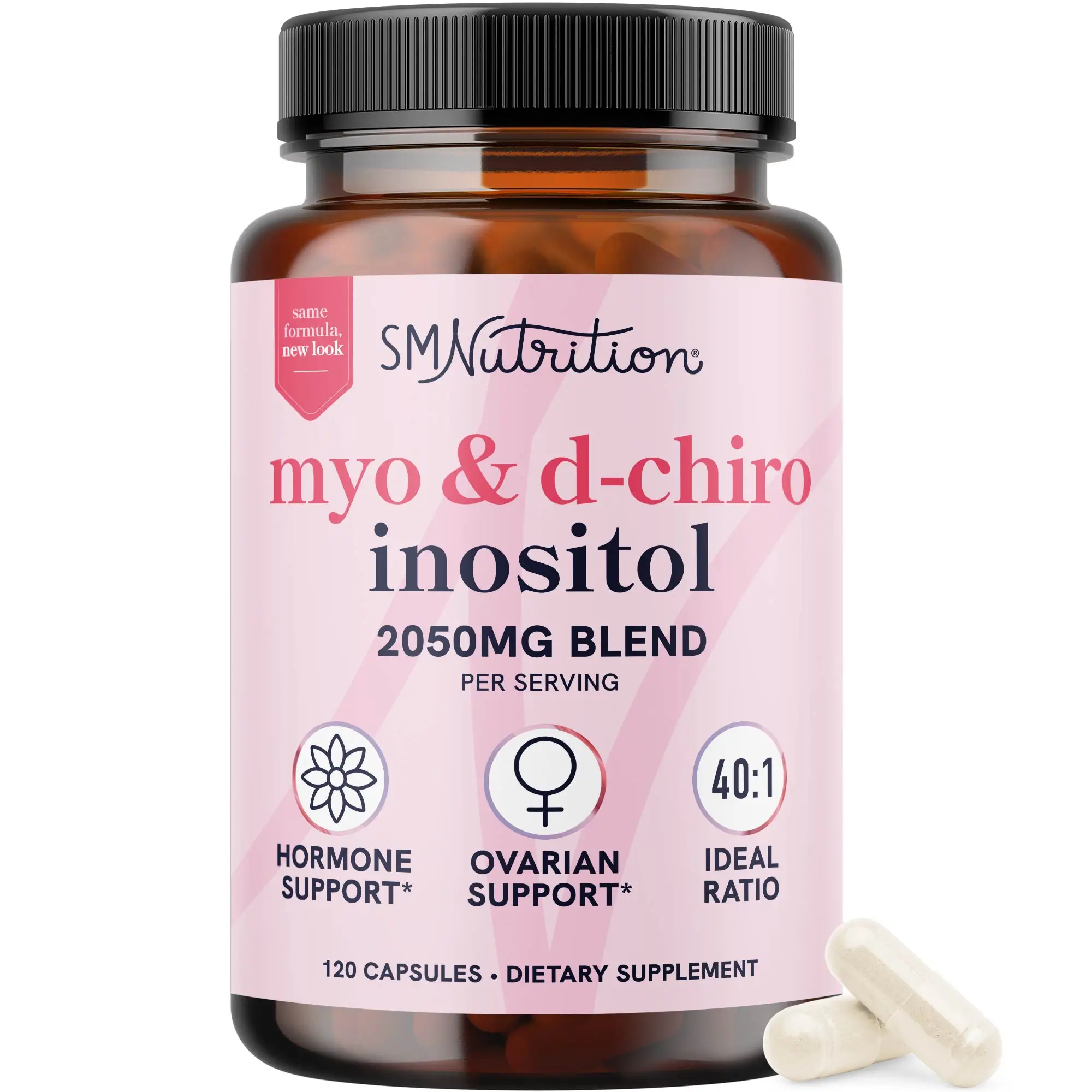 SM Nutrition Myo-Inositol & D-Chiro Inositol 2050mg Blend for Hormone Balance & Ovarian Health Support - Vegan, Gluten-Free, Non-GMO - Dietary Supplem