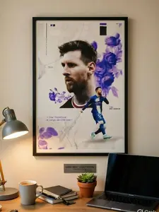 Lionel Messi Poster, Gloss Poster, Soccer Art Print, Purple Floral Sports Wall Decor