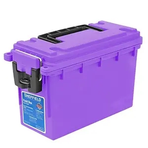 Sheffield 12632 Ammo Storage Box, Stackable .30 Cal Field Boxes, Water and Dust Resistant, Lockable Storage Box with Handle, Secures Hunting Gear, Supplies, and Bullets, Made in USA, Purple, 1-Pack