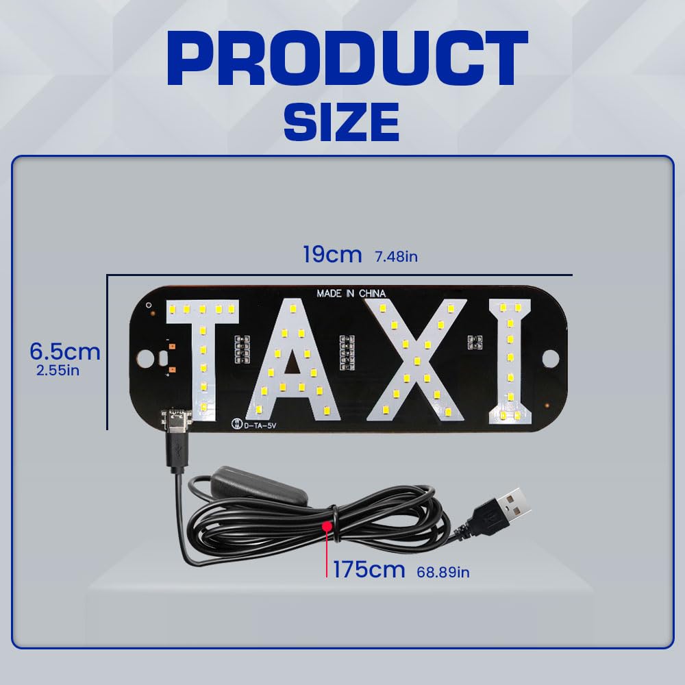 1pcs Taxi Sign Light USB On/Off Button, Bright Taxi LED Sign, Suction Cup Window Placement for Taxi Car (White)