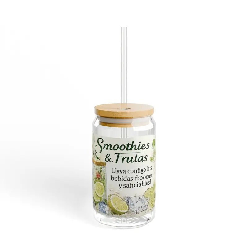 16oz Smoothie & Fruit Sipper Glass - Bamboo Lid, Bamboo Straw, Portable Drink Jar