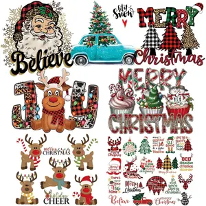 Christmas Heat Transfer Stickers 7 Sheets Xmas Iron on Patches Decals HTV Iron on Vinyl for DIY Clothing Supplies