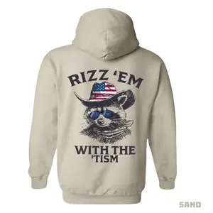 Rizz 'Em With The 'Tism Graphic Hoodie Sweatshirt T-shirt - Fun raccoon design with cowboy hat, perfect for outdoor parties, casual events, comfort and style