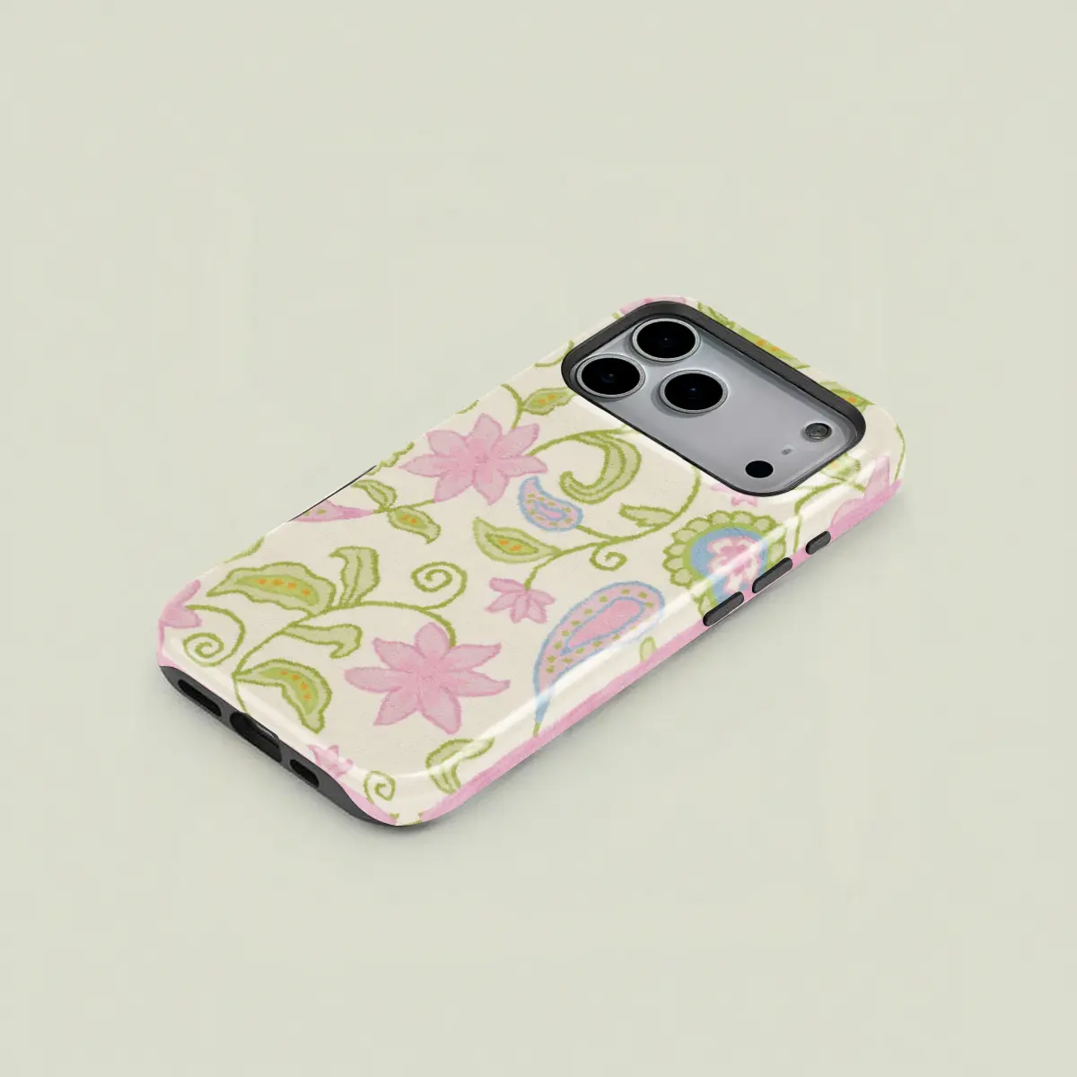 One floral paisley pattern protective case, a sturdy and durable two-in-one protective case, suitable for iPhone 17/16/15/14/13/12/11 Pro Max/Plus/Pro, Samsung Galaxy S25/S24/S23 Ultra series, couple phone cases, stylish phone cases. Aesthetic, Pastel