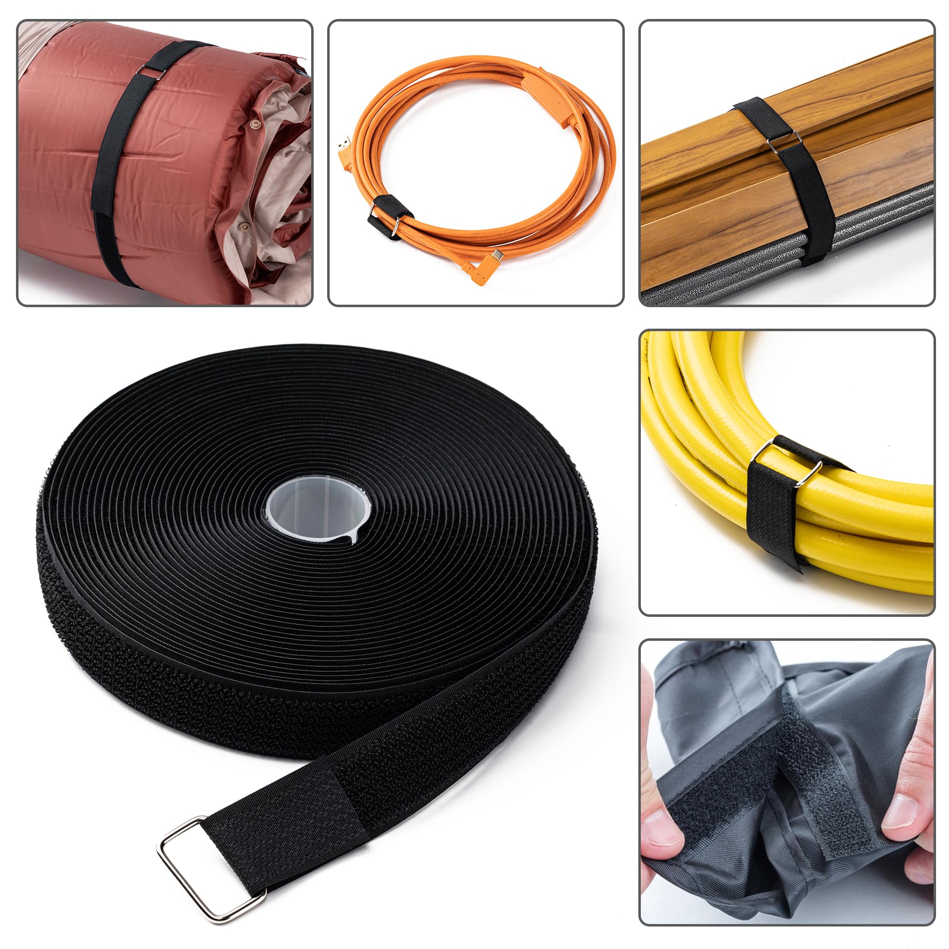 1"x16ft Hook and Loop Straps with 25 Metal Buckles, Adjustable Fastening Cable Straps, Cut-to-Length Cinch Strap, Reusable Nylon Securing Cord Ties for Organizer or Storage, 1 inch Wide, Black 1"x16ft Hook and Loop Straps with 25 Metal Buckles, Adjustable Fastening Cable Straps, Cut-to-Length Cinch Strap, Reusable Nylon Securing Cord Ties for Organizer or Storage, 1 inch Wide, Black