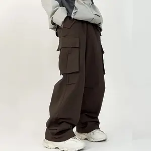 Custom mens vintage pants pockets high waist streetwear baggy casual mens long parachute cargo pant for men trousers Cotton Cotton Fashion Menswear