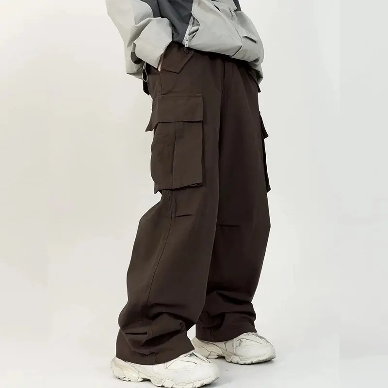 Custom mens vintage pants pockets high waist streetwear baggy casual mens long parachute cargo pant for men trousers Cotton Cotton Fashion Menswear