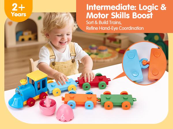 hahaland Easter Dinosaur Egg Number Matching Train - Dinosaur Easter Egg Stacking Train, Counting Sorting Fine Motor Skills Toy,Dinosaur stickers,Birthday Easter Gifts for Toddlers 18+ Months