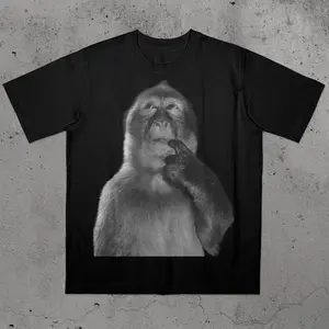 Men's Casual Cotton Loose Short-Sleeve Round Neck T-Shirt - Soft, Simple Streetwear Funny Monkey Meme Tee, 90s Vintage Bootleg,summervibes