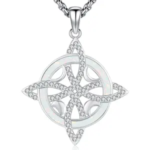 DRINSPER Witches Knot 925 Sterling Silver Pendant Necklace, Witchcraft Jewelry, Nudo De Bruja Plata 925 Amuleto De Proteccion, Wiccan Jewelry Neo-Paganism, Crystal Opal Necklace, Spiritial Protection, Jewelry Accessories Gift for Girls Women