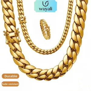 Unisex Stainless Steel Cuban Link Necklace - Gold-Plated Miami Chain with Dragon-Head Clasp, 8-10mm Width, 16/18/20/22/24in Lengths, Rust-Resistant, Hypoallergenic, Daily Wear Chain Jewelry, Stainless Steel Necklaces, Cuban Links Necklaces