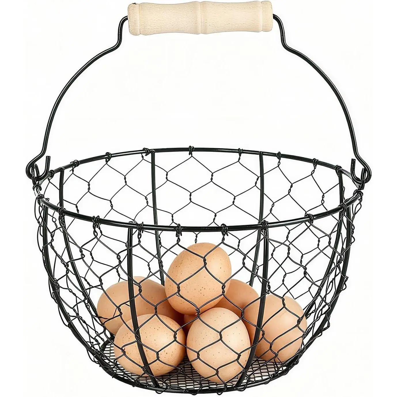 Egg Basket With Handle,Wire Egg Basket for Gathering  Eggs, Round Egg Collecting Basket for Farm, Style Chicken and Duck Eggs Basket Egg Countertop Storage Container Holder