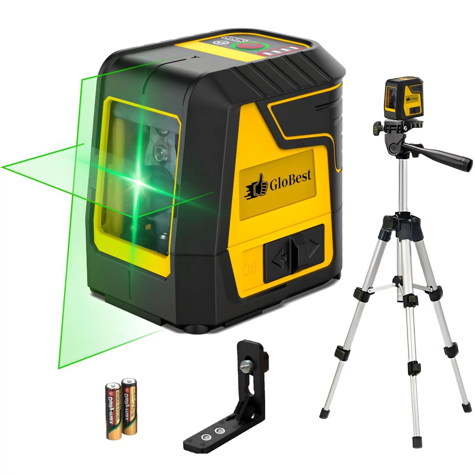 GloBest Laser Level with Tripod, 100ft/30m Green Beam Laser Levels, IP54 Waterproof, 360° Rotatable Magnetic Bracket, Carry Pouch, 2 AA Batteries