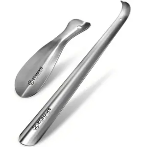 Metal Shoe Horn 2pcs - 16.5 inches Shoehorn Long Handled Lazy Shoe Helper, Extra Long Shoe Horns for Men Women the Elderly, 7.5 inches Portable Shoehorns with Hook for Travel